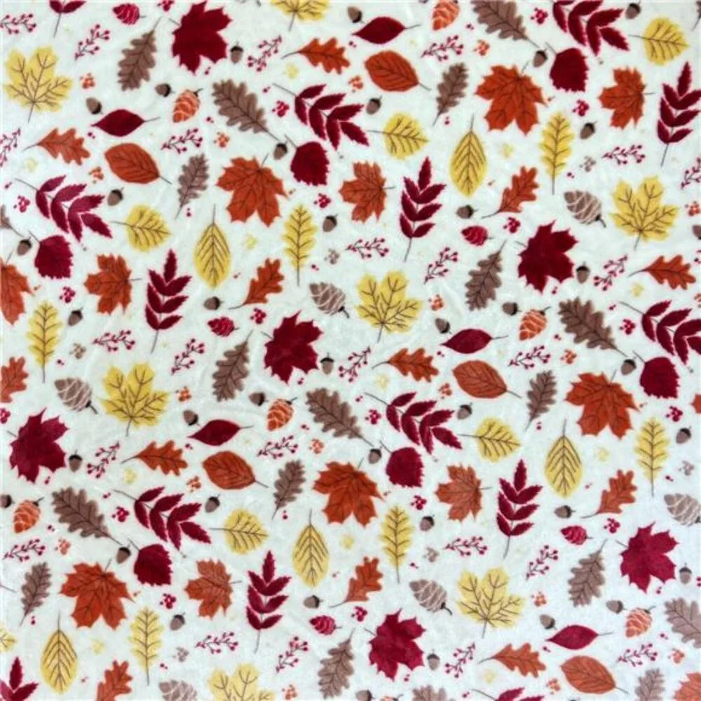 Fall Decor Throw Blanket - Soft & Warm w/ Autumn Leaves‎ in Red, Yellow, Brown,